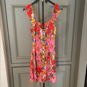 Free People Pink Floral Button-Front Sundress EUC Size 10